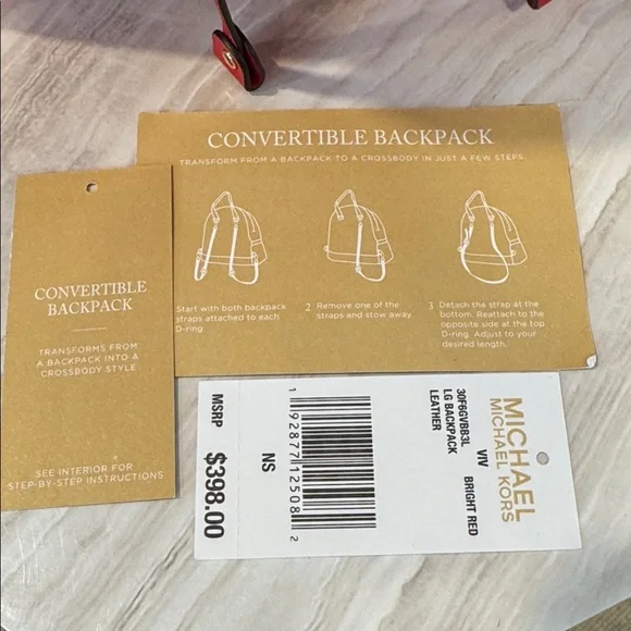 Michael Kors Viv Red Leather Convertible Backpack Crossbody - Picture 5 of 17